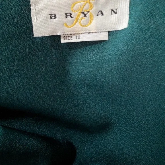 Bryan Womens Blouse Size 12 Dark Green Long Sleeve Pleated V Neck - Picture 6 of 8